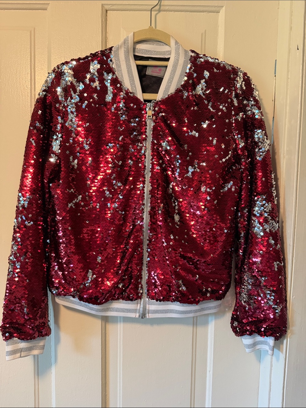 Sequin Bomber Jacket - Red Game Day Ready